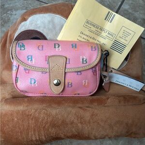 NWT Dooney & Bourke Bubble Gum Pink Multicolor Logo Flap Wristlet